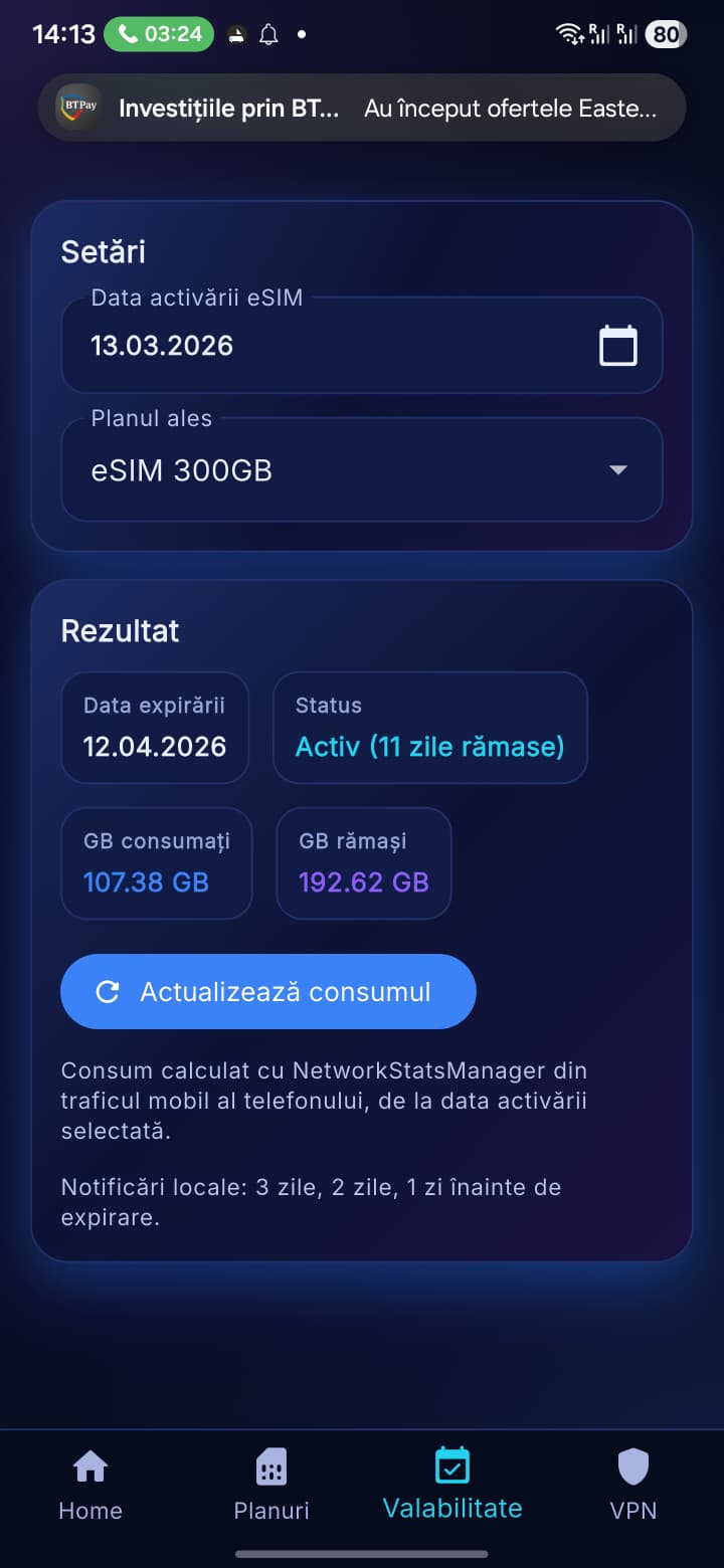 Screenshot aplicație eSIM Nelimitat 2