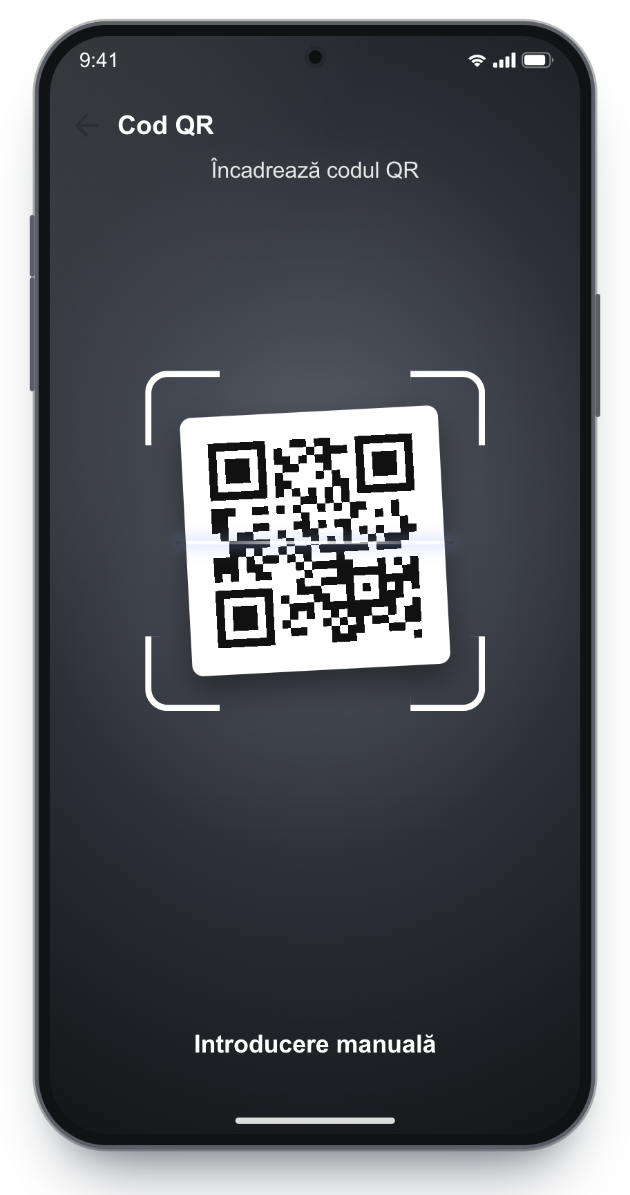 Scanarea codului QR pe un telefon Android.