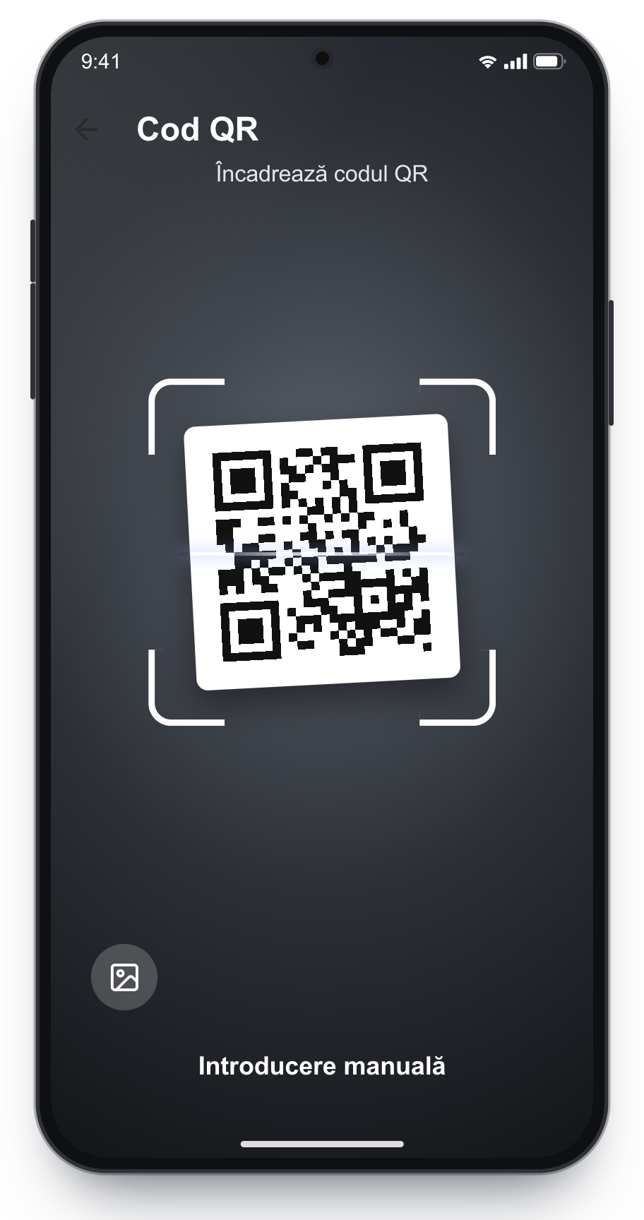 Camera Huawei scanând codul QR.