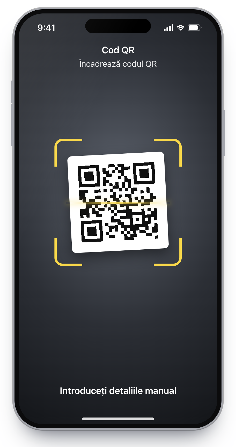 Ecranul camerei de pe iPhone, gata să scaneze codul QR.