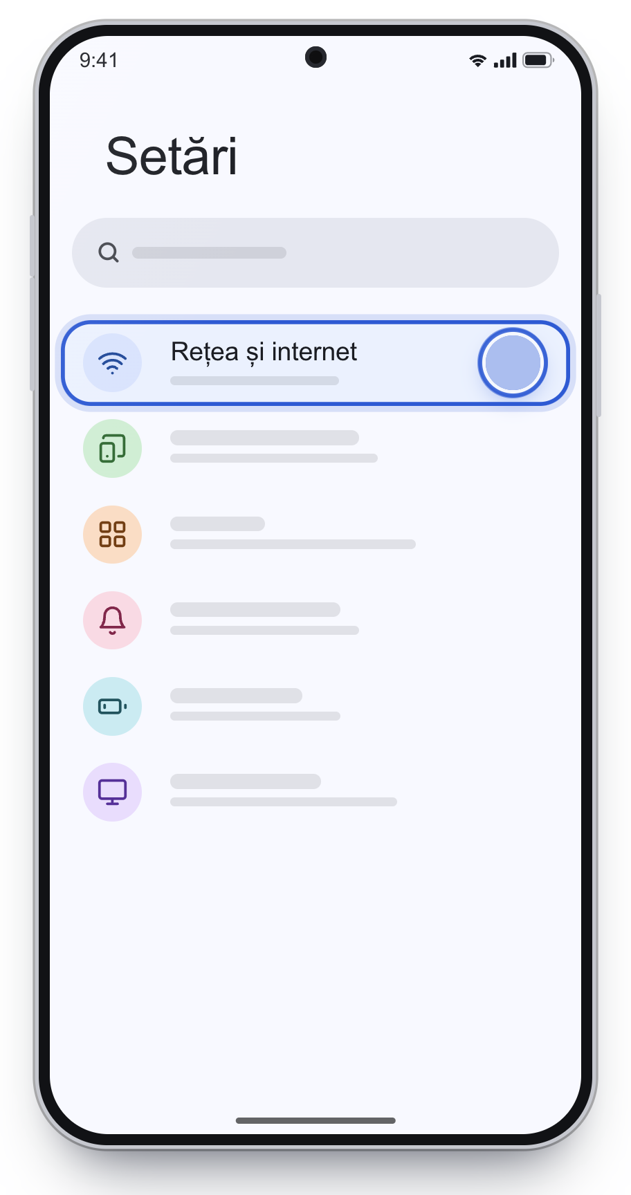 Setări Pixel, cu Rețea și internet încadrat.