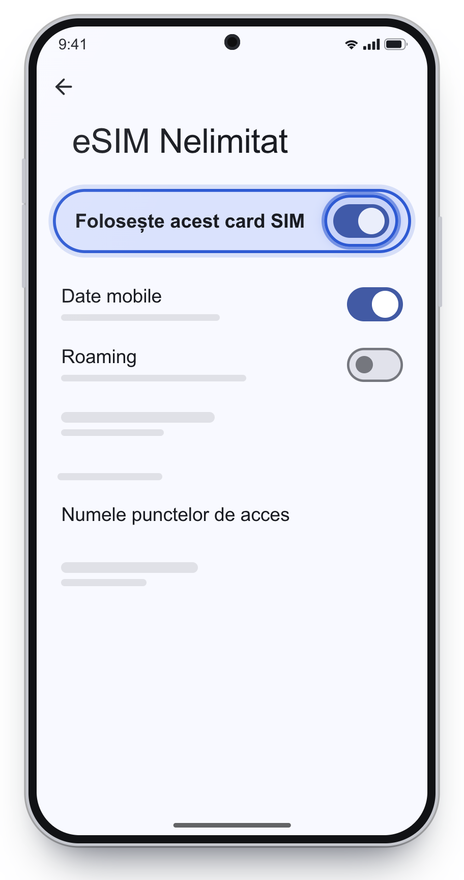 eSIM Nelimitat pe Pixel, cu Folosește acest card SIM pornit.