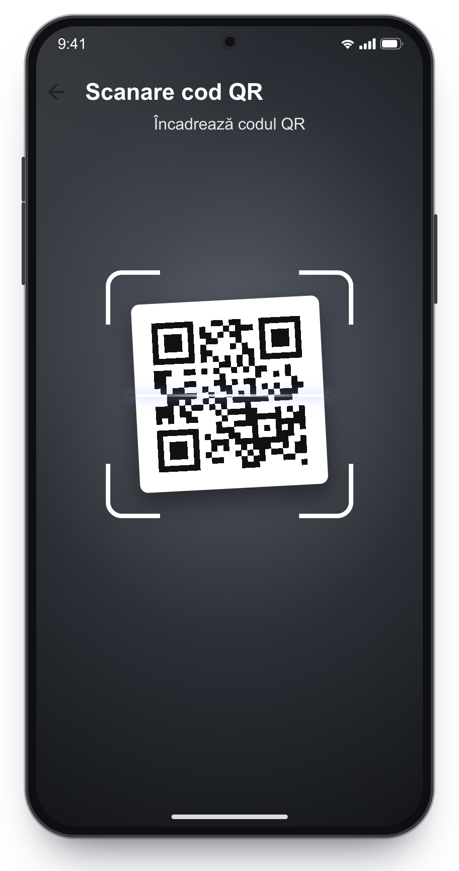 Camera Samsung scanând codul QR.