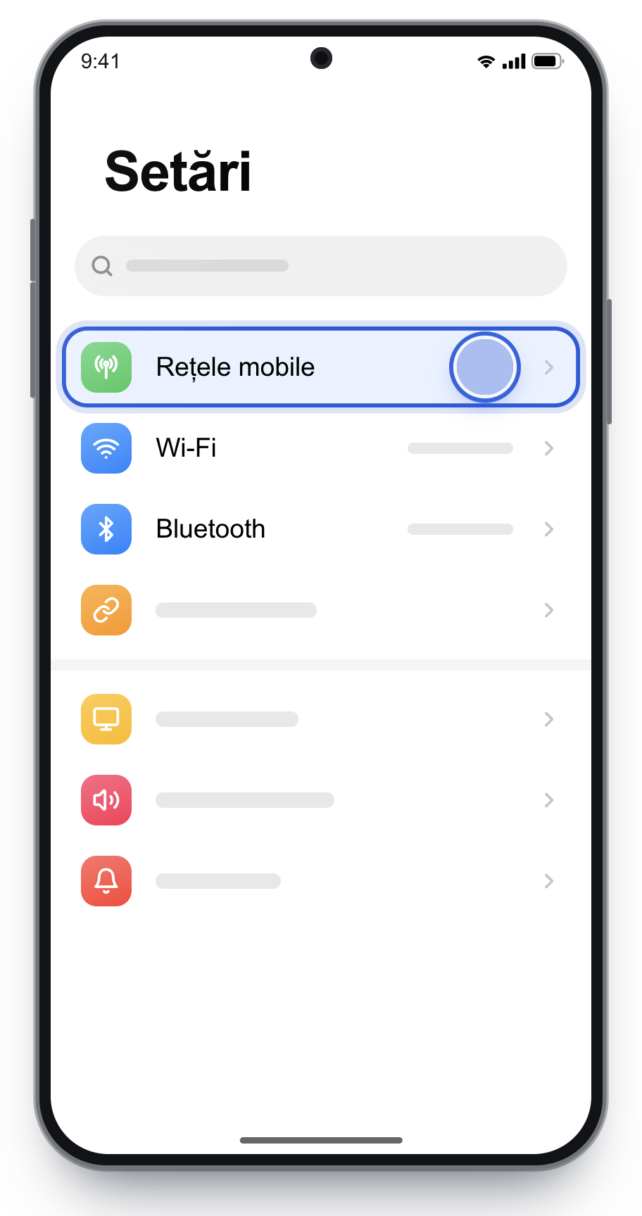 Setări Xiaomi, cu Rețele mobile încadrat.