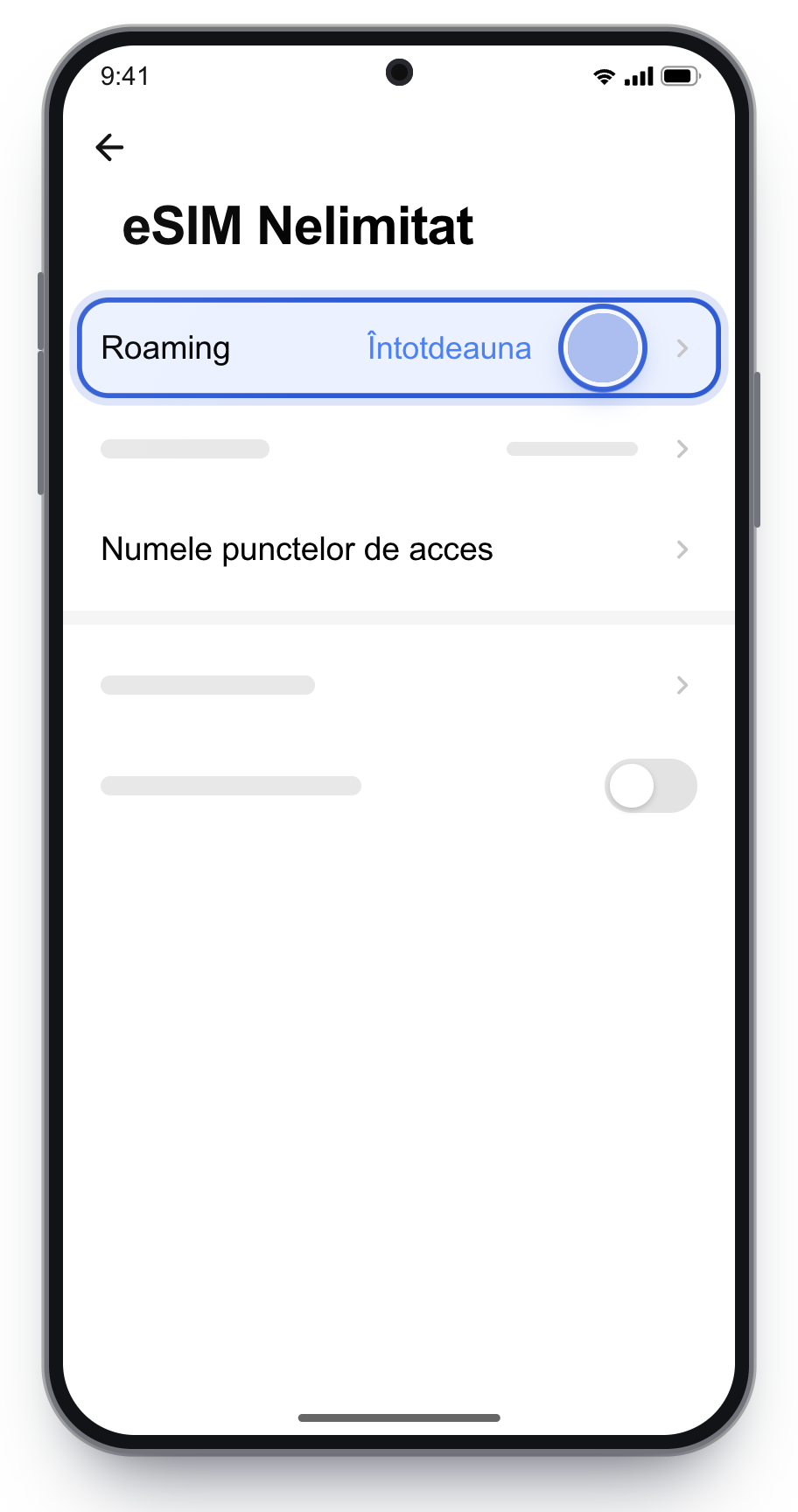 Roaming setat pe Întotdeauna pentru eSIM Nelimitat, pe Xiaomi.